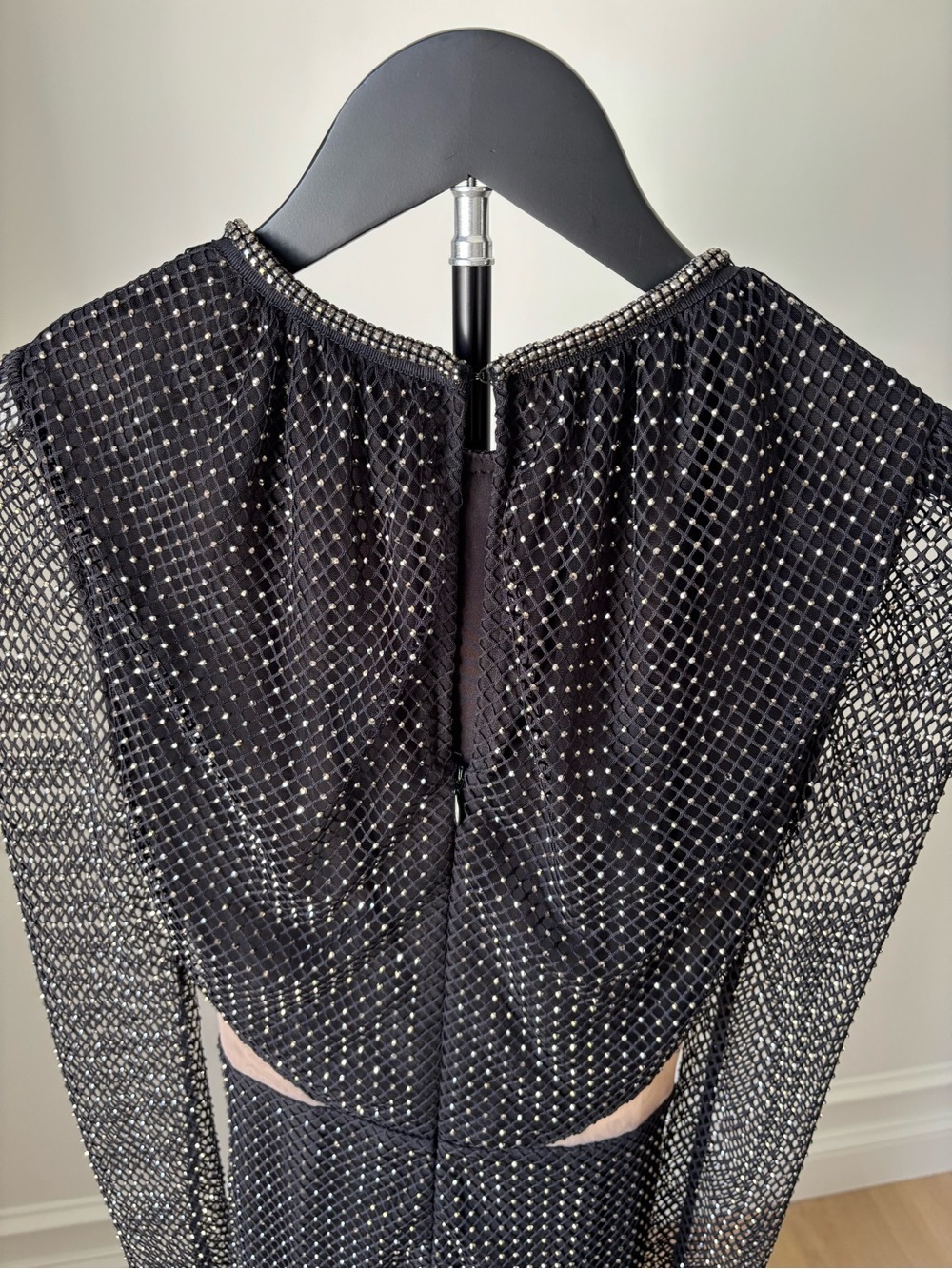 Self-Portrait Black Beaded Mesh Long Sleeve Cutout Midi Dress - Picture 4 of 5